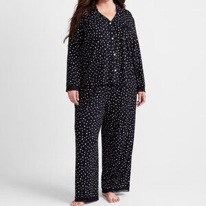 #150. State of Day Women's Collared Knit Pajama Set,  Black polka dot
